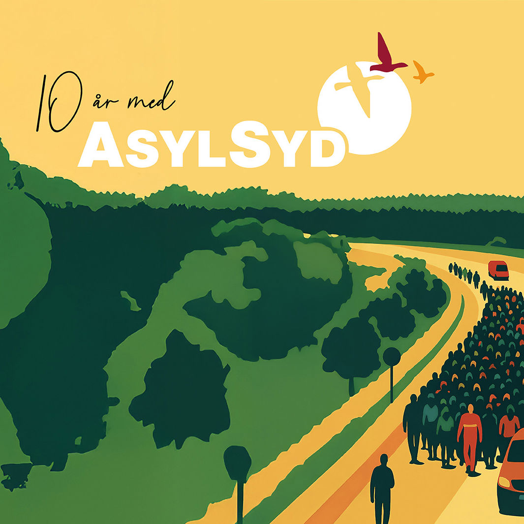 Forsiden af AsylSyds 10 års jubilæumsbog - flygtninge på E45